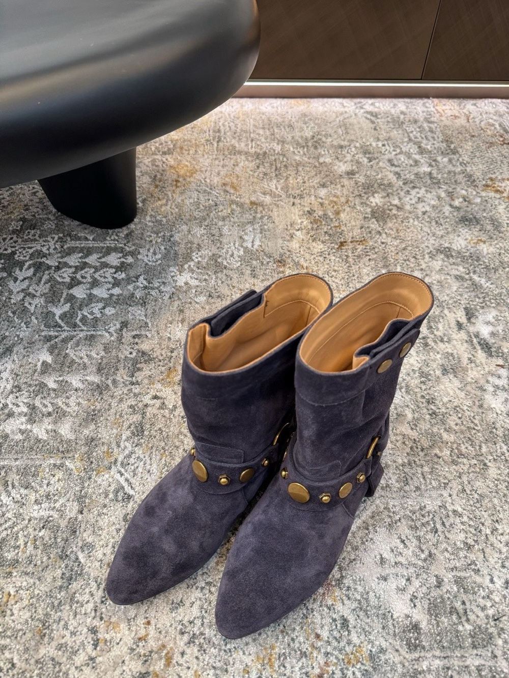 Isabel Marant Navy Suede Studded Harness Ankle Boots - Picture 3 of 8